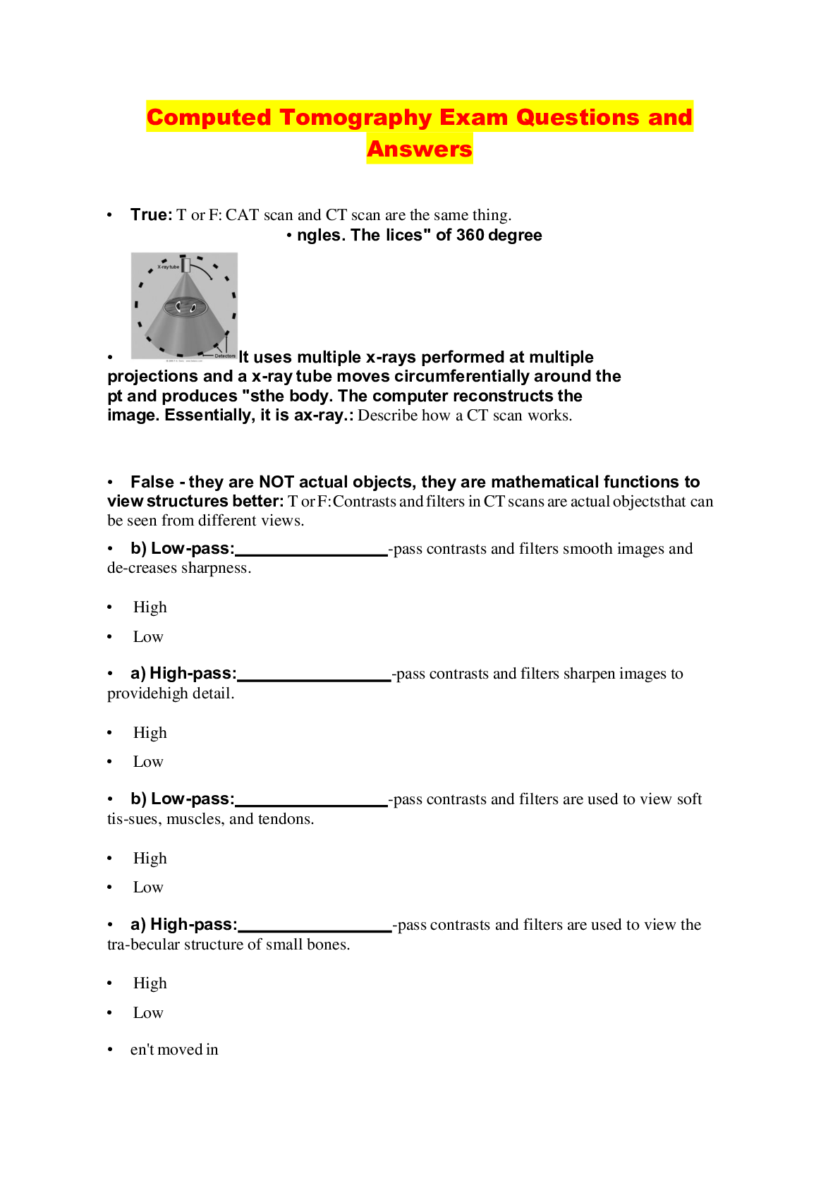 Preview image of Computed Tomography Exam Questions and Answers document